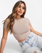 Asos Design Fitted Crop T-shirt In Sand-neutral
