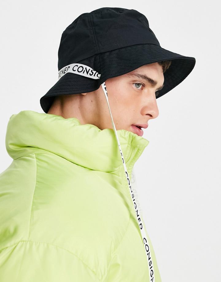 Consigned Taped Logo Strap Bucket Hat In Black