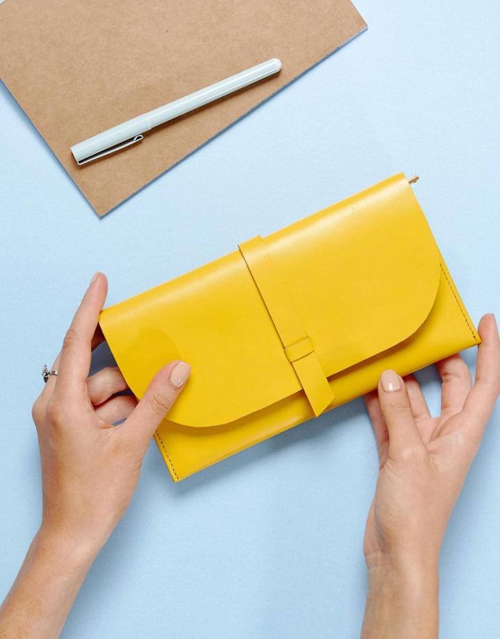 Asos Leather Slot Through Purse - Yellow