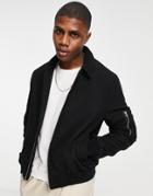 Asos Design Wool Mix Bomber Jacket With Borg Collar In Black