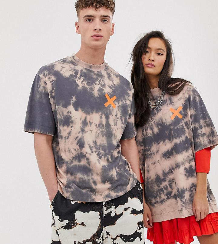 Collusion Unisex Tie-dye Logo T-shirt With Print - Brown