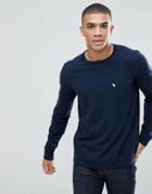 Abercrombie & Fitch Crew Neck Pocket Long Sleeve Top Tonal Logo In Navy - Navy