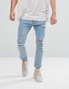 Bershka Skinny Jeans With Extreme Rips In Light Wash - Blue