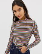 Only Multi Stripe Funnel Neck Top