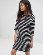 Selected Natali 3/4 Sleeve Striped Jersey Shift Dress - Navy