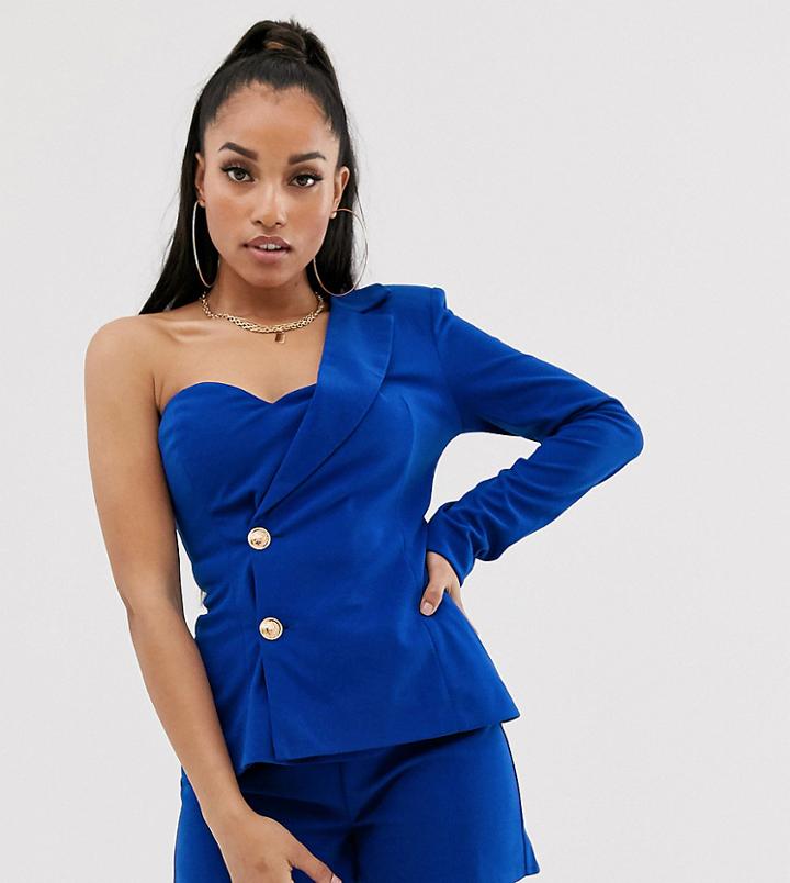 Club L London Petite One Shoulder Tailored Blazer Top In Cobalt Blue - Blue