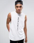 Asos Sleeveless T-shirt With Worldwide Print And Dropped Armhole - Whi