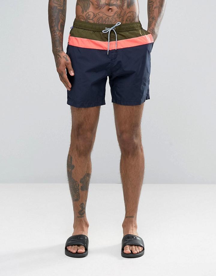 Scotch And Soda Striped Medium Length Swim Shorts - Navy