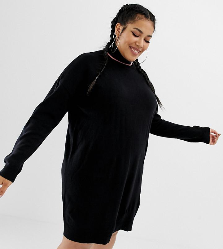 Collusion Plus Roll Neck Jumper Dress - Black