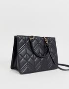 Asos Design Quilted Boxy Tote Bag With Tablet Compartment-black