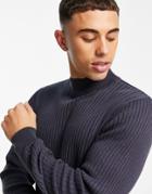 Threadbare Cotton Ribbed Turtleneck Sweater In India Ink-black