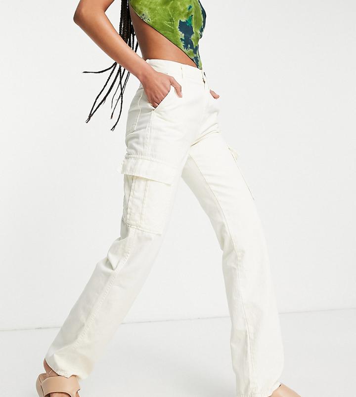 Stradivarius Tall Str Straight Leg Cargo Pants In White