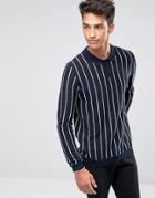 Asos Knitted Cotton Turtleneck Sweater With Pinstripe - Navy
