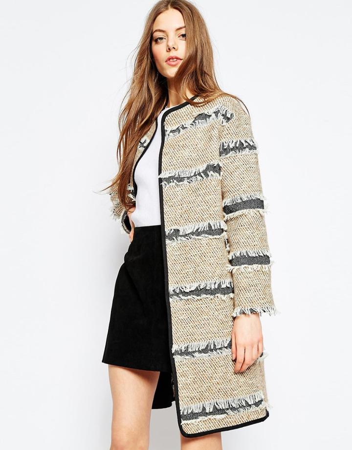 Asos Oversized Coat With Fringe Detail - Multi