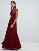 Chi Chi London Lace Embroidered Top Maxi Dress With Pleated Skirt In Wine - Red