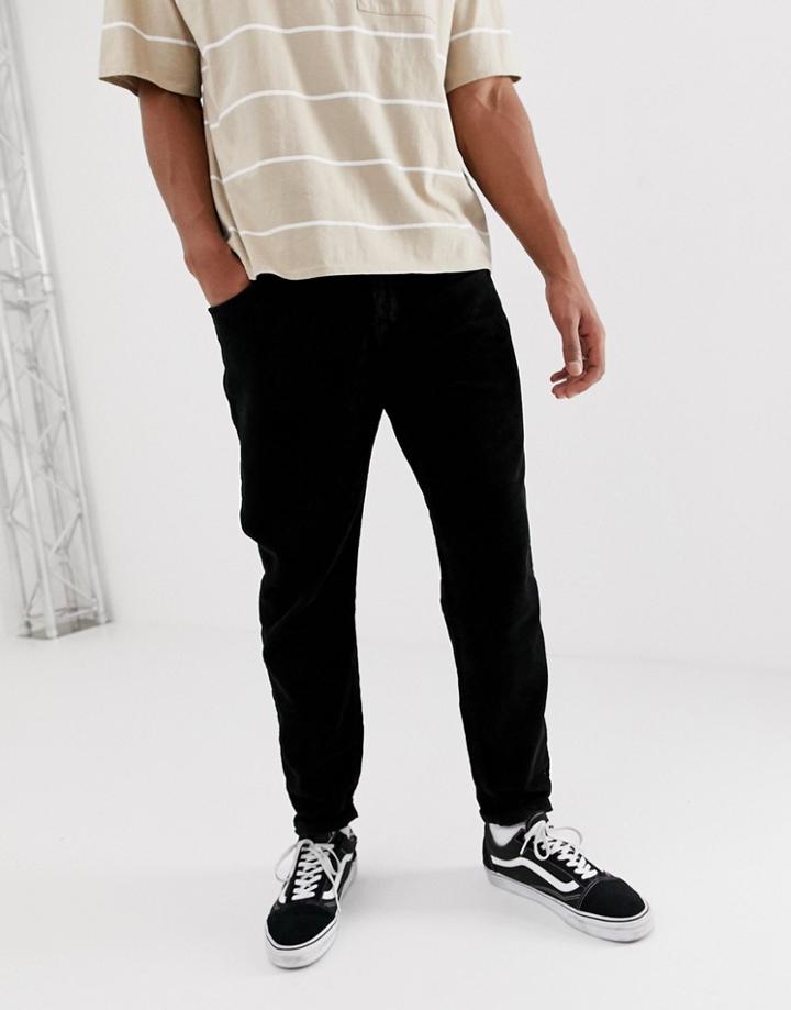 Bershka Cord Carrot Fit Pants In Black - Black