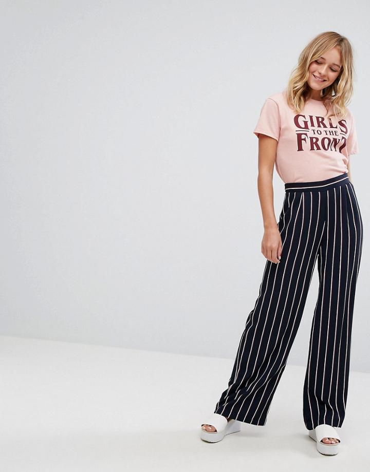 Pull & Bear Stripe Wide Leg Pant - Navy