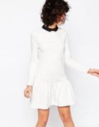 Asos Dropped Hem Dress With Collar - Gray