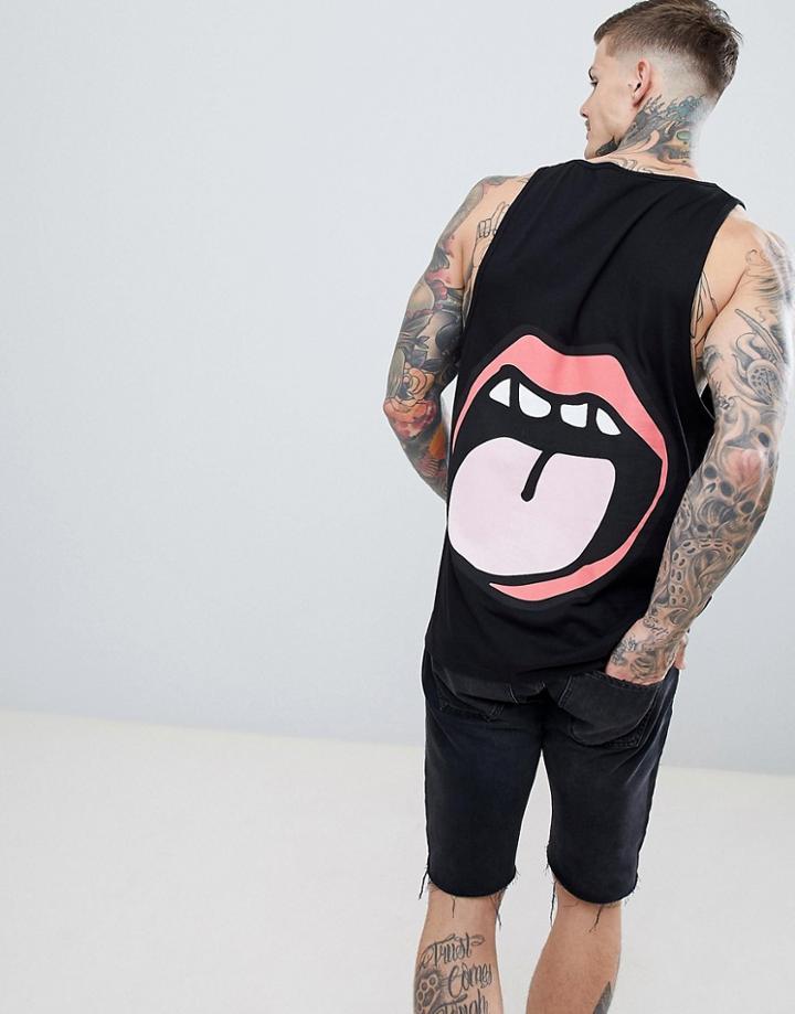 New Love Club Tongue Back Print Tank - Black