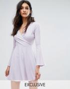 Club L Wrap Front Slinky Rib Skater Dress - Purple