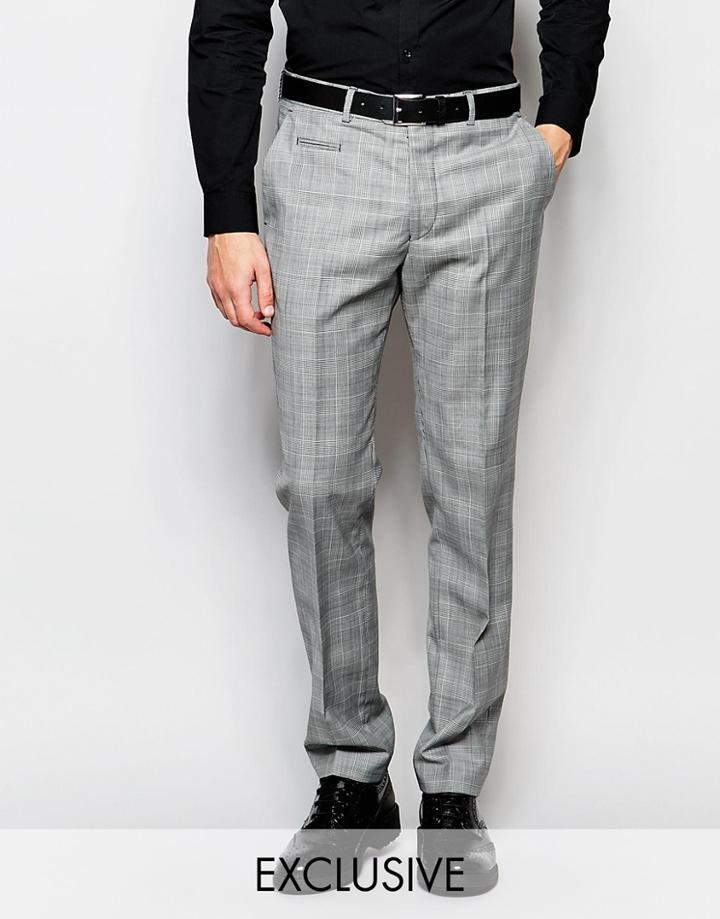 Number Eight Savile Row Exclusive Prince Of Wales Check Pants In Skinny Fit - Gray