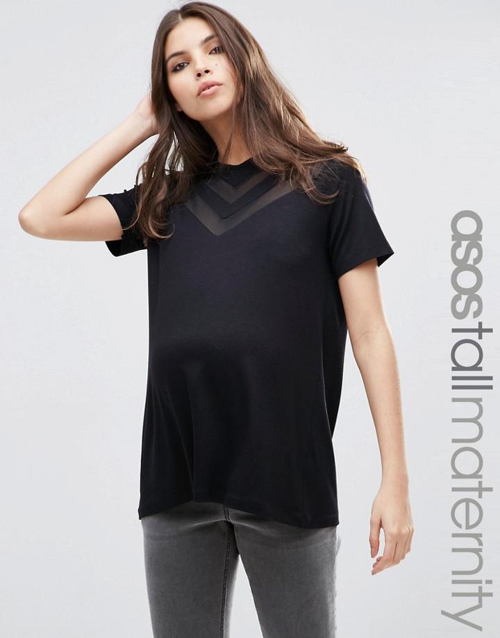 Asos Maternity Tall Top With Sheer And Solid Chevron - Black