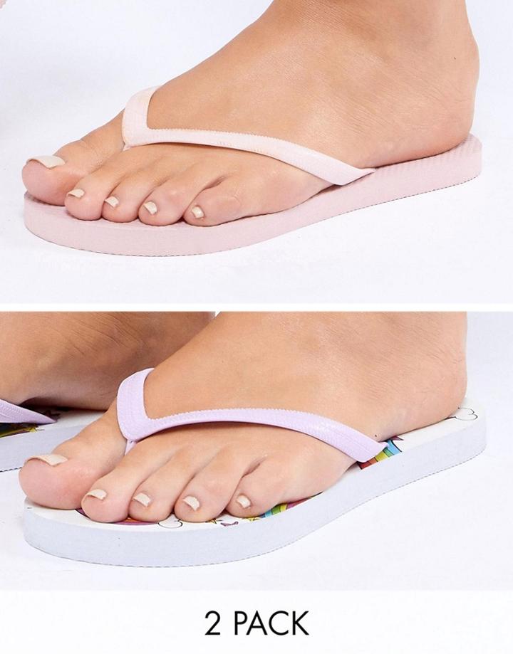 Asos Design Fatina 2 Pack Flip Flops - Multi
