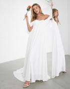Asos Edition Jasmine Ruched Bust Wedding Dress With Drape Sleeve-white