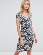 Vesper Floral Midi Dress With Capped Sleeve - Black