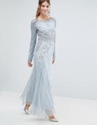 Frock And Frill Long Sleeved Embellished Maxi Dress - Gray