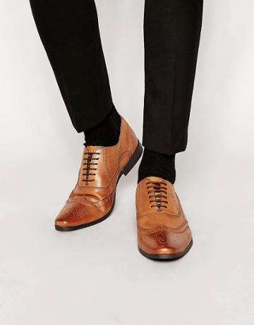 Ikon London Leather Brogue Shoes - Tan