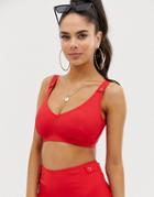 Asos Design Fuller Bust Mix And Match Rib Crop Top With Poppers In Red Dd-g