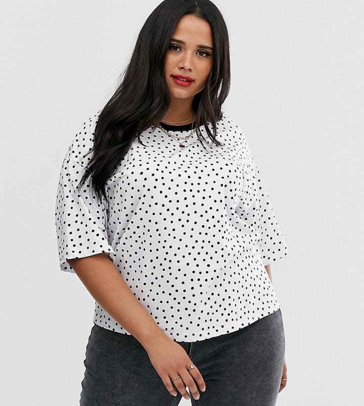 Asos Design Curve T-shirt With Drawn Mono Spot - White