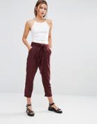 New Look Tie Waist Tapered Pants - Red