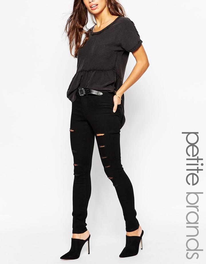 Noisy May Petite Extreme Rip Skinny Jean - Black