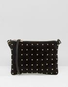 Asos Leather And Suede Pin Stud Cross Body Bag - Black