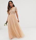 Maya Petite Bridesmaid V Neck Maxi Dress With Delicate Sequin In Soft Peach - Pink