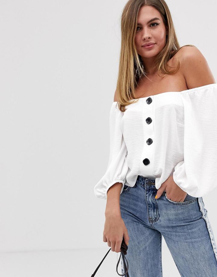 New Look Herringbone Blouse In White - White