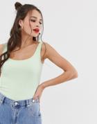 Miss Selfridge Ribbed Tank With Scoop Neck In Green