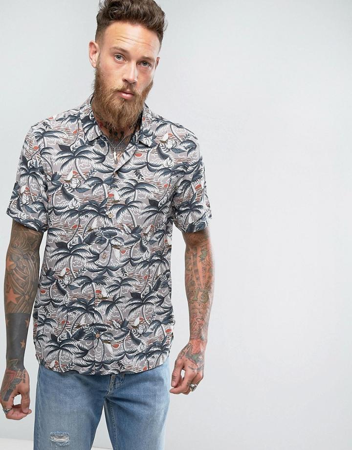 Allsaints Short Sleeve Shirt In Floral Print - Gray