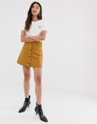 Monki Denim Skirt With Organic Cotton And Button Detail In Brown