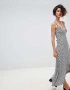 Warehouse Stripe Wrap Front Midi Dress - Black