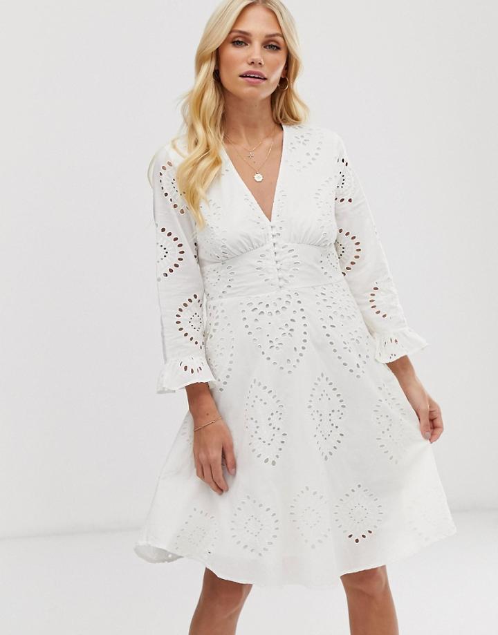 Y.a.s Broderie Skater Mini Dress-white