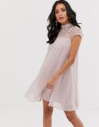 Lipsy Embellished Swing Dress In Mink-pink