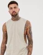 Asos Design Longline Sleeveless T-shirt With Extreme Dropped Armhole In Beige - Beige