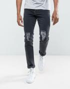 Brooklyn Supply Co Skinny Jeans Black Double Heavy Knee Slit - Black