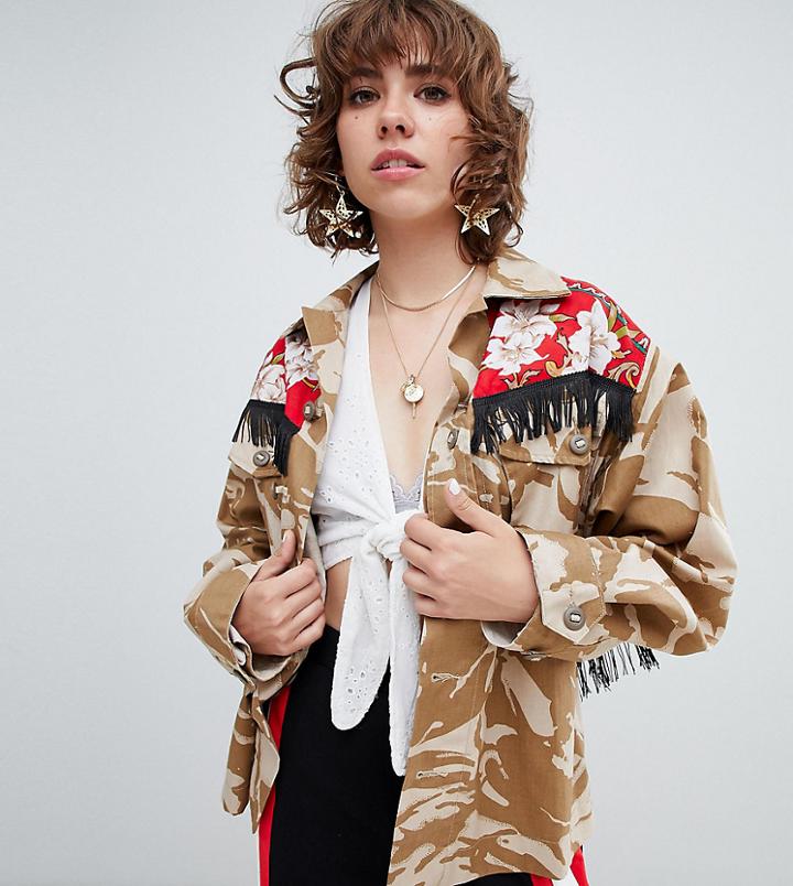 Reclaimed Vintage Revived Fringed Military Jacket - Multi