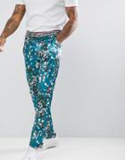 Asos Design Super Skinny Suit Pants In Teal Floral Print Sateen - Green