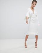 Asos Design Kimono Plunge Midi Dress - White