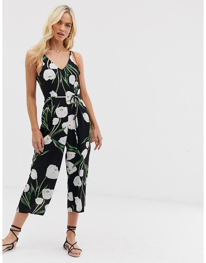 Ax Paris Floral Culotte Jumpsuit-black
